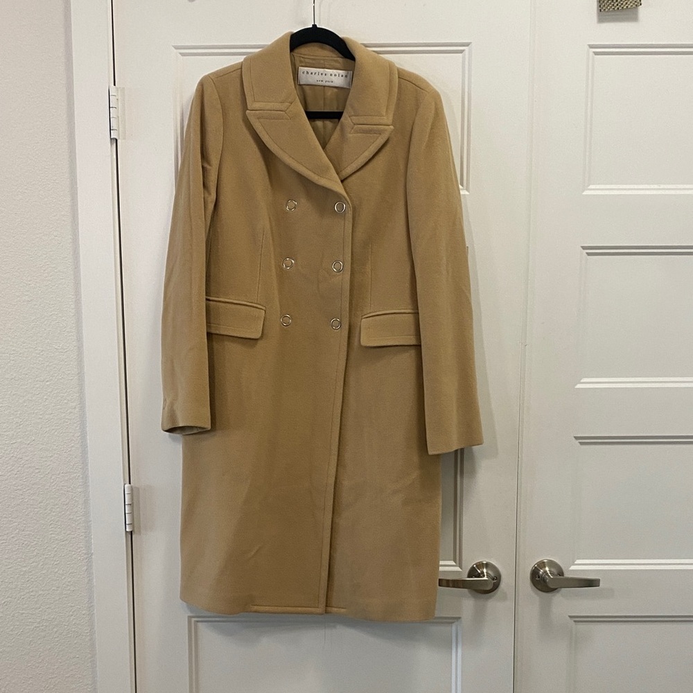 Charles Nolan New York Wool/Angora Coat -Camel Double-Breasted Knee Length Sz 12